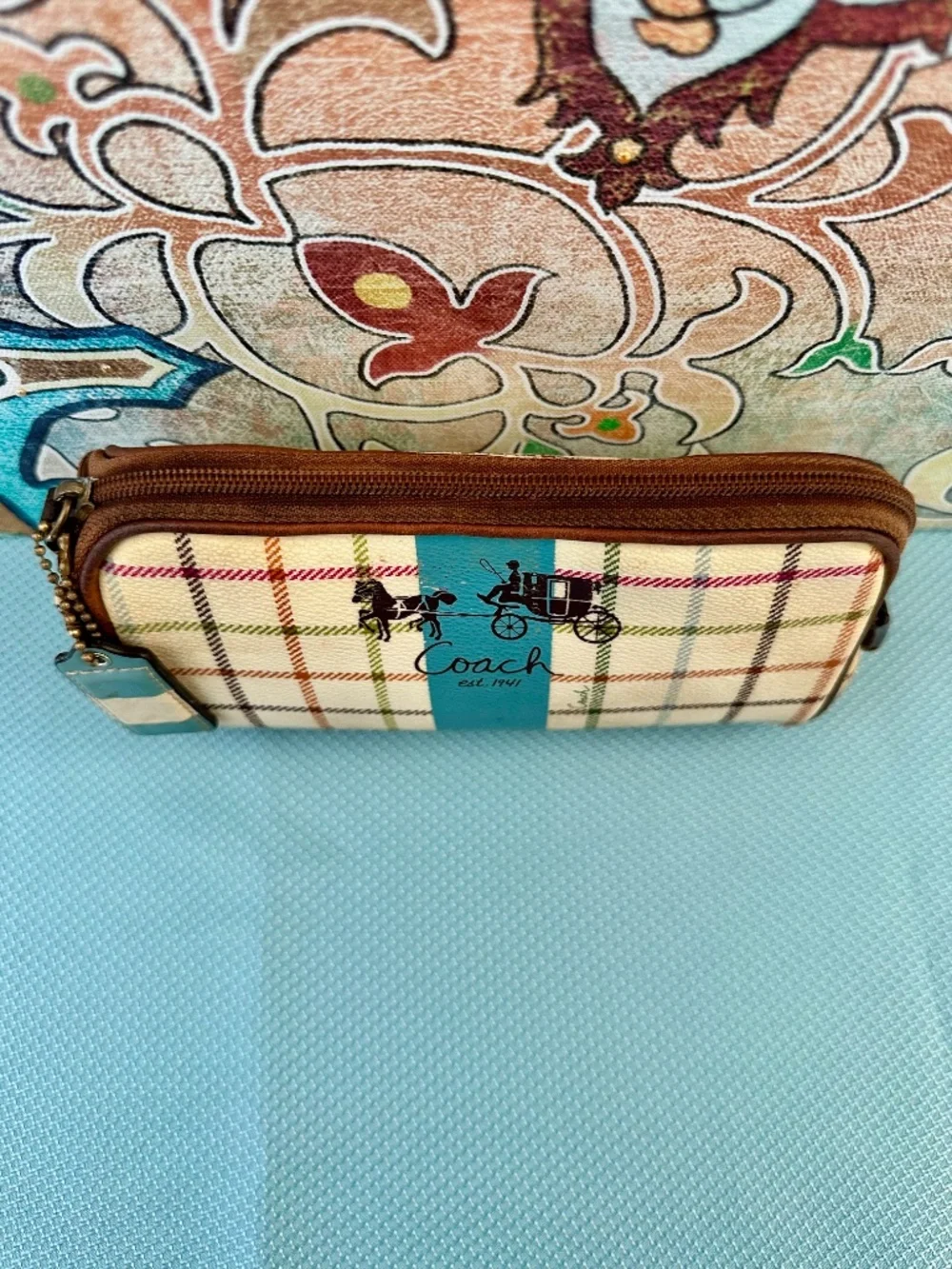 Coach Tattersall Blue Stripe Beauty Case/Cosmetic Bag